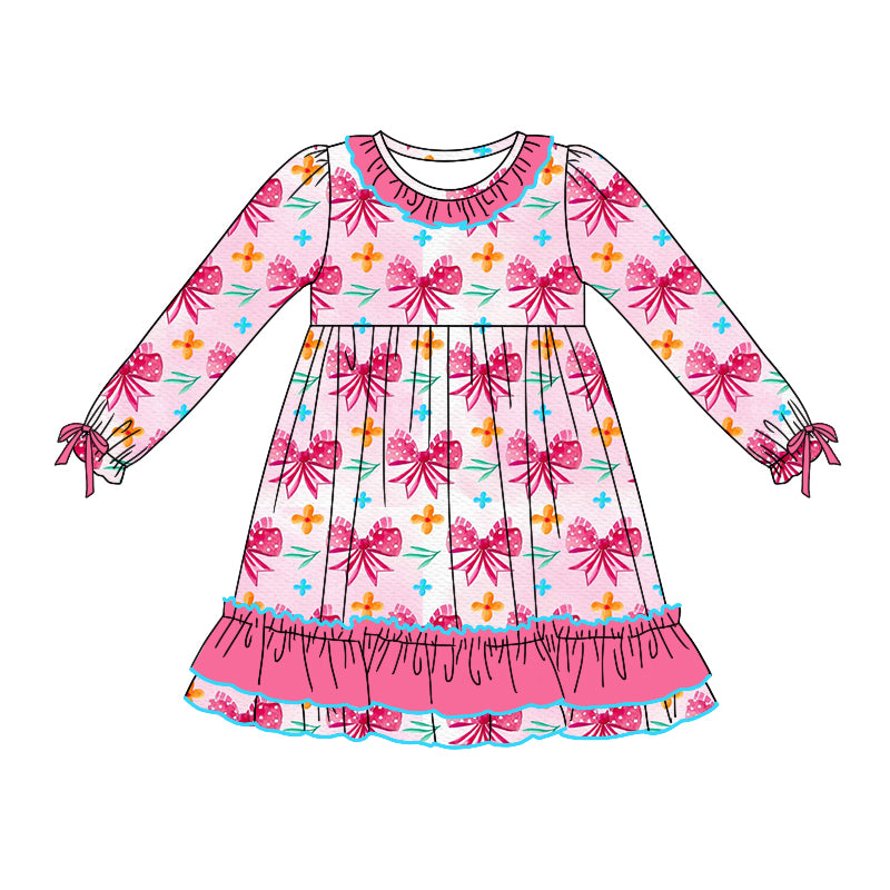 8.19 custom each style moq 5eta 4-6week Sibling Sister bow pink baby girl sets and dress and rompers match family design