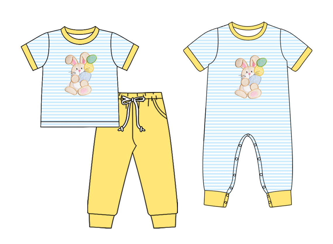 25.10.25 custom each style moq 5 eta 6-8week Sibling Sisters bunny baby boy clothes short sleeve pants sets and romper match family design