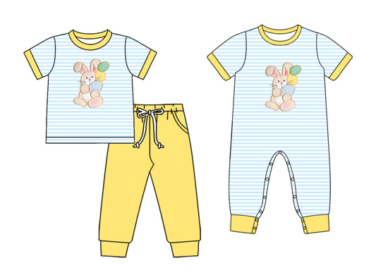 25.10.25 custom each style moq 5 eta 6-8week Sibling Sisters bunny baby boy clothes short sleeve pants sets and romper match family design
