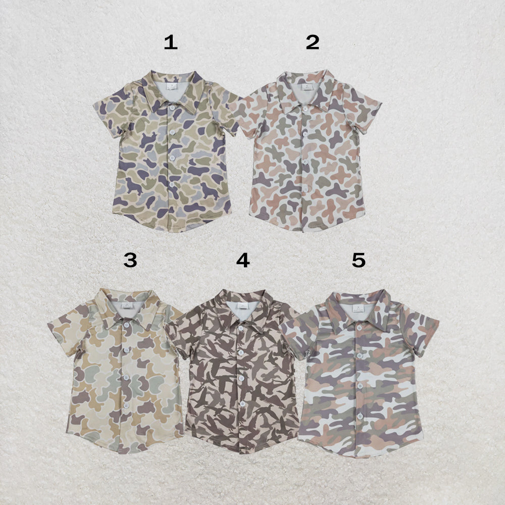 RTS NO MOQ Sibling milk silk Baby Boys Camo Print Casual Button Down Shirts Top