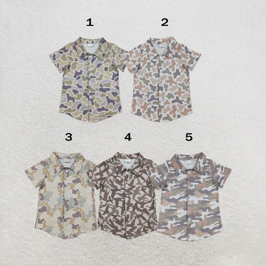 RTS NO MOQ Sibling milk silk Baby Boys Camo Print Casual Button Down Shirts Top