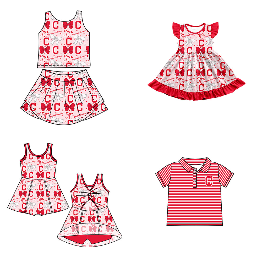 Custom moq 5 mix size milk silk summer teams baby girls clothes team bow red sleeveless skirts sets and dress 1 and dress 2 and top-25.6.20