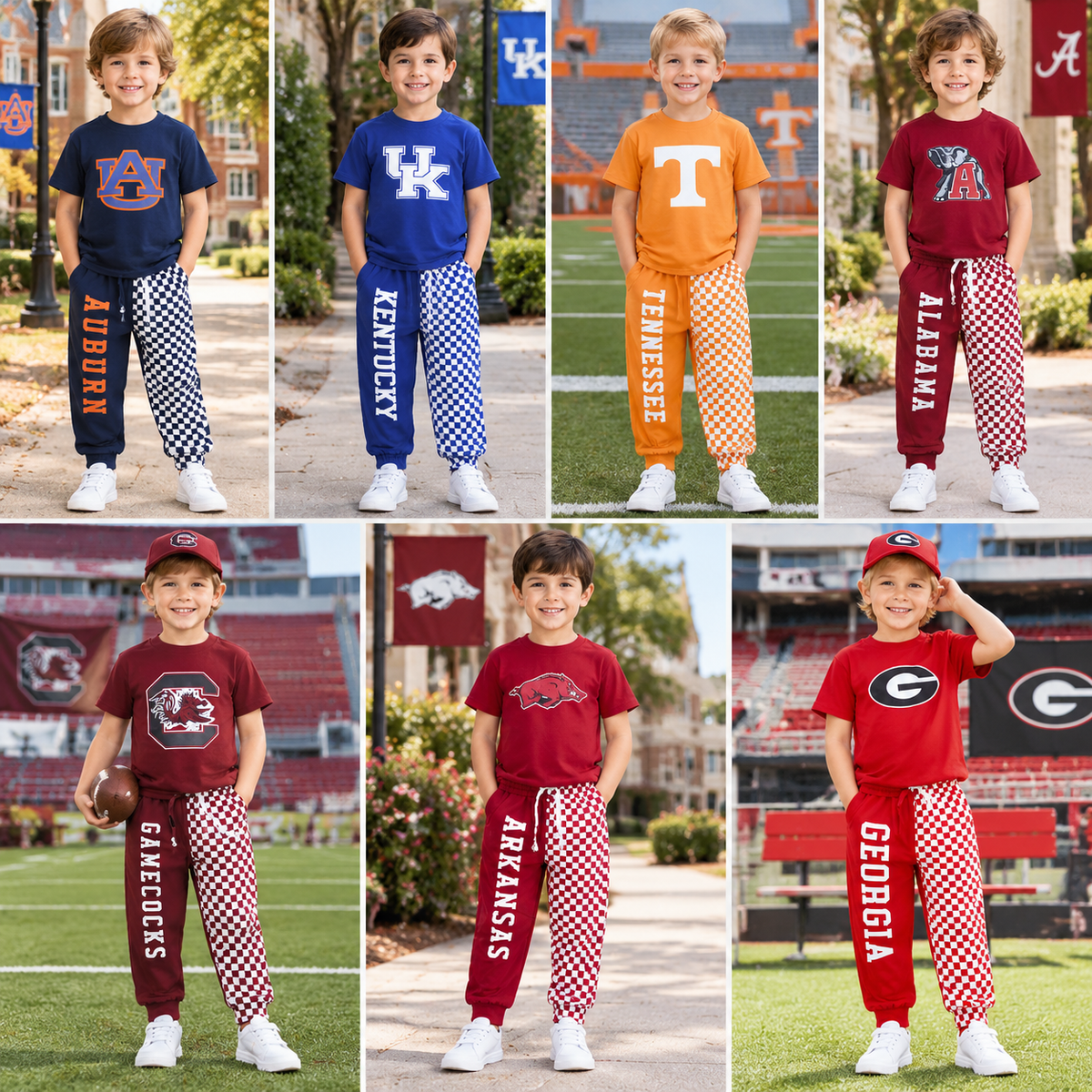 RTS NO MOQ Sibling milk silk Baby Boys Team Short Sleeve Tee Checkerboard Jogger Pant Set