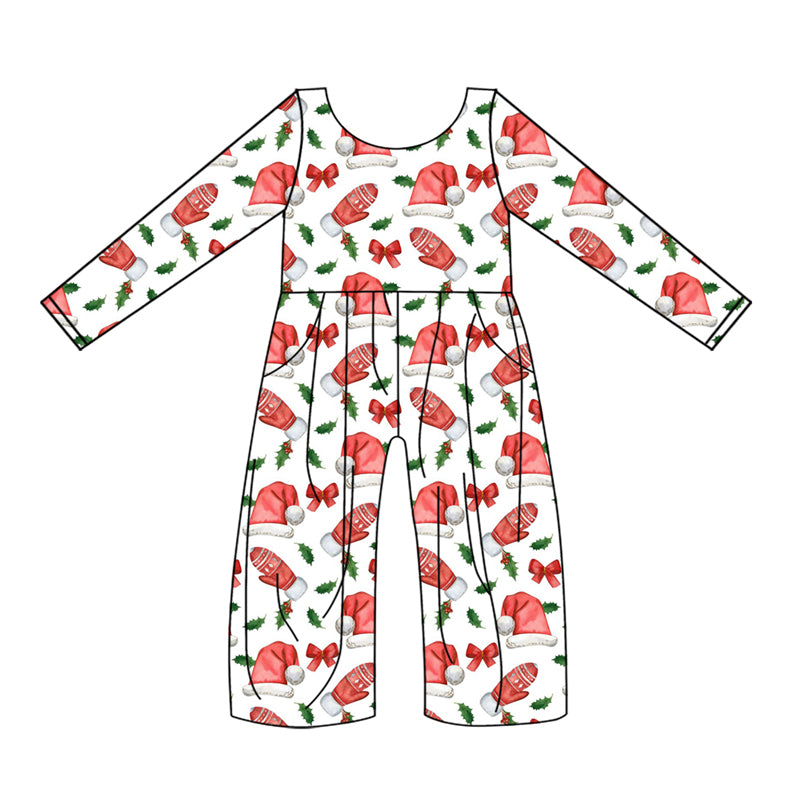 8.8 custom each style moq 5eta 4-6week Christmas bow red long sleeve baby girls jumpsuit