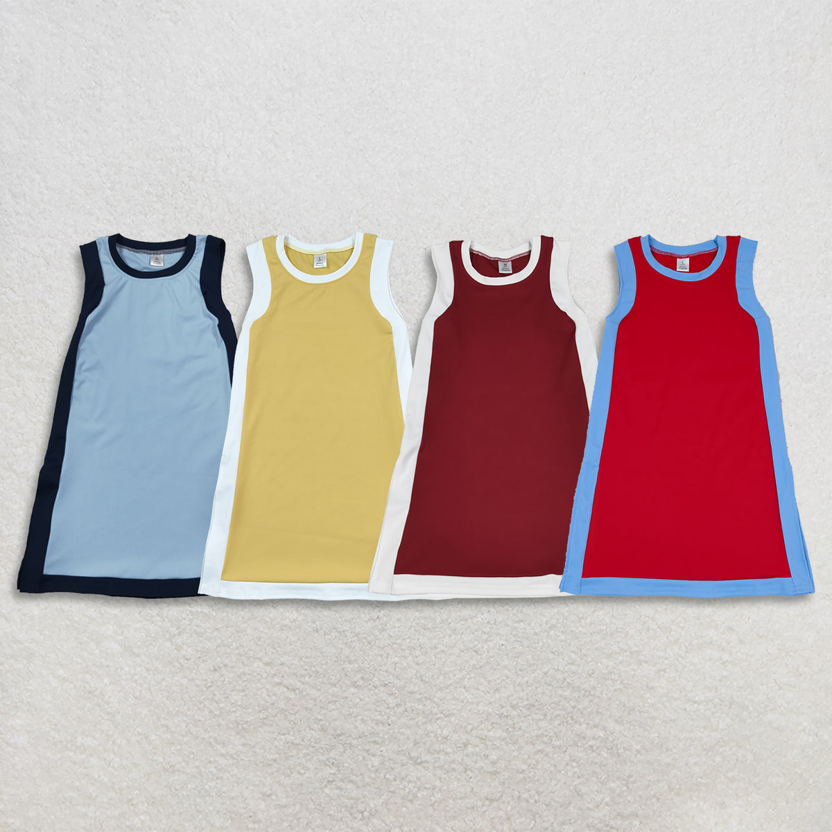 RTS NO MOQ Sibling yoga fabric cotton Separate Shorts Baby Girls Color Block Sleeveless A Line Yoga Dress Round Neck Casual Summer Dress