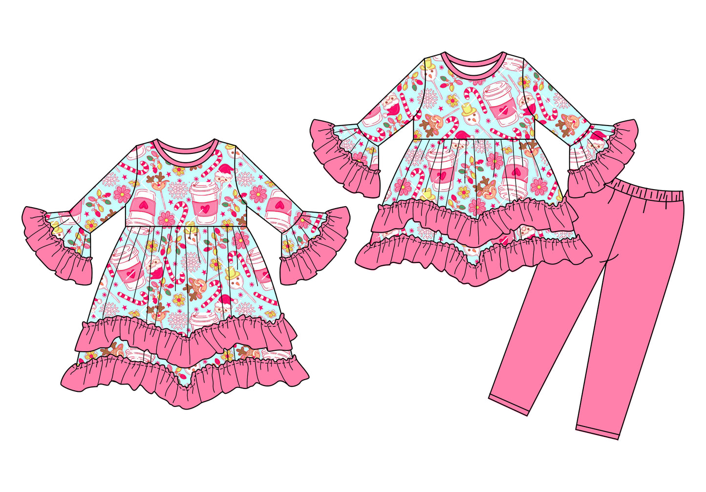 25.6.20 custom each style moq 5eta 4-6week Sibling Sisters baby girl long sleeve pants sets and dress match family design