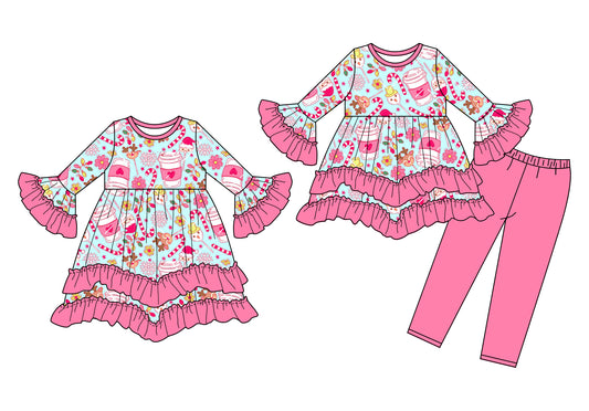 25.6.20 custom each style moq 5eta 4-6week Sibling Sisters baby girl long sleeve pants sets and dress match family design