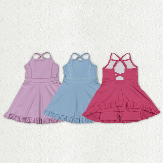 RTS NO MOQ Sibling Baby Girls Strap Yoga Active Short Team Knee-Length Dresses