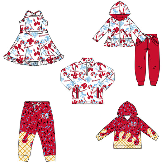 Custom moq 5 mix size milk silk summer teams baby girls clothes bow red hooded long sleeve pants sets and dress and top and hooded top and pant-25.8.13