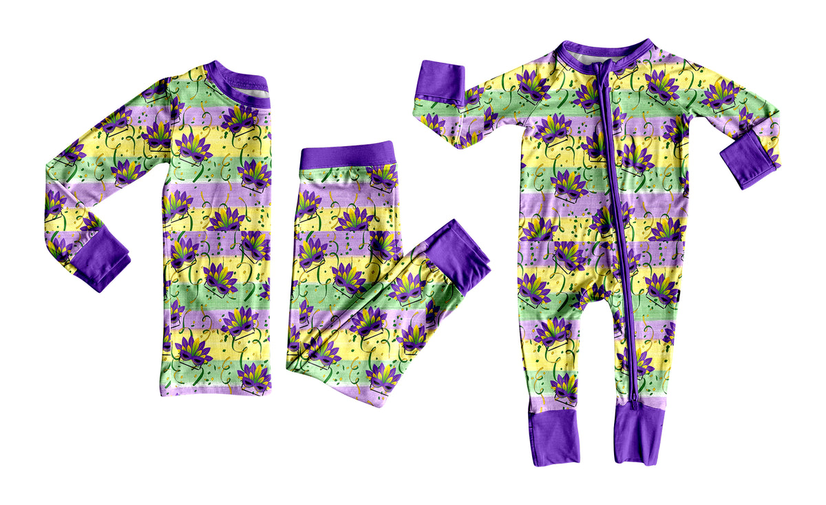 (Preorder new) No moq Baby Boys Print Long Sleeve Purple Trim Bamboo Fabric Sleepwear Set Zipper Convertible Romper