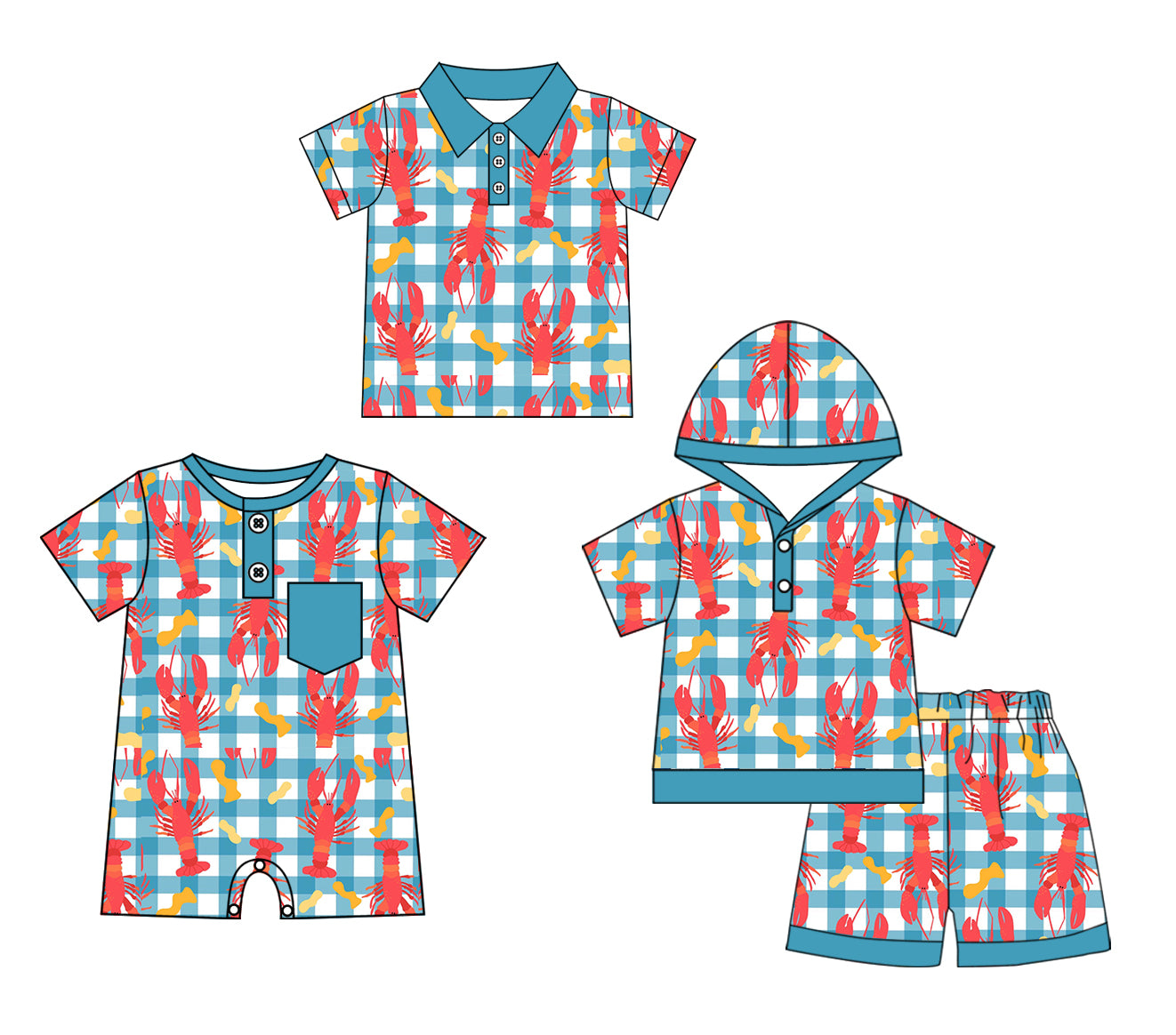 11.29 custom each style moq 5eta 4-6week Sibling Sister crayfish baby boy short sleeve shorts sets and boy romper and top match design