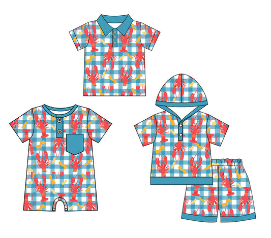 11.29 custom each style moq 5eta 4-6week Sibling Sister crayfish baby boy short sleeve shorts sets and boy romper and top match design