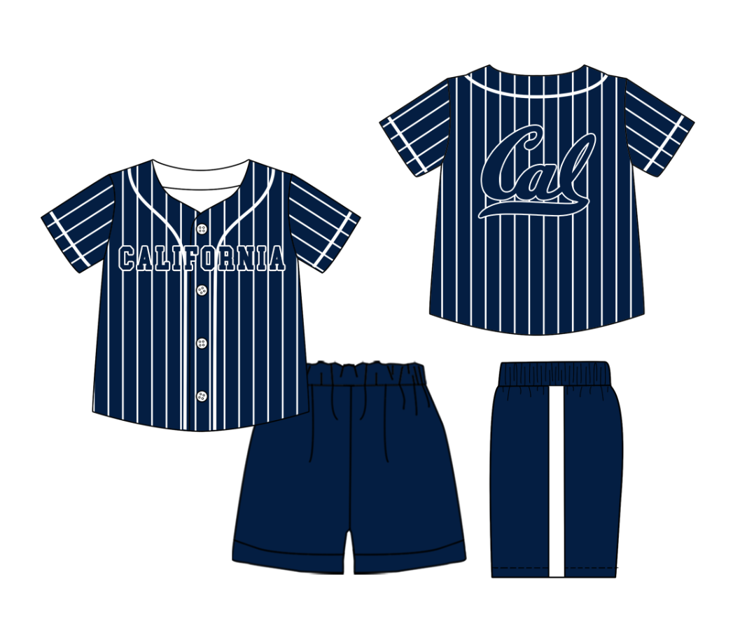 Custom moq 3 or 5 mix size milk silk summer teams baby boy clothes navy blue short sleeve shorts sets-26.1.21