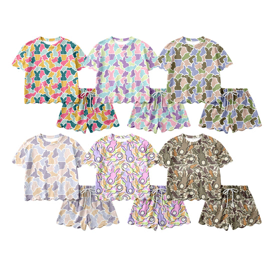 26.1.17 custom each style moq 5 eta 6-8week Scallop Sibling Sisters bunny camouflage baby boy clothes short sleeve shorts sets 6 match family design