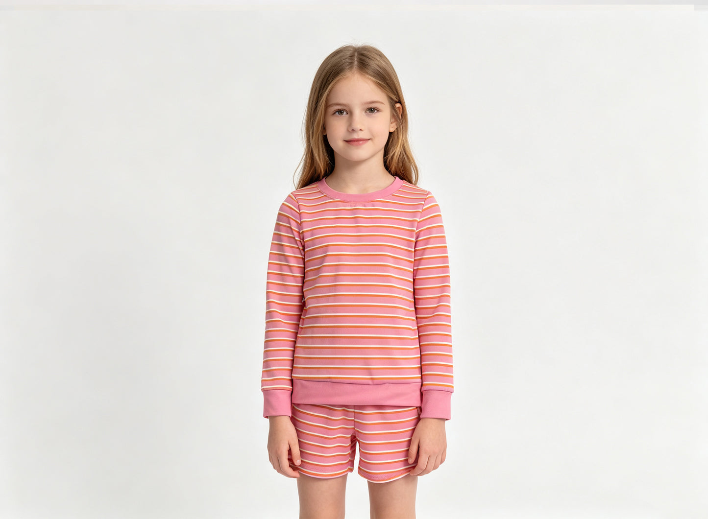 (Sample) No moq yoga fabric GLS0126 Yoga Baby Girls Pink Stripe Shirt Top Short Yoga Active Clothes Set