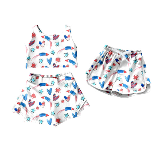 Custom moq 5 mix size Sibling Baby Girl's Summer white Short-Sleeved Dress Yoga Set with Shorts