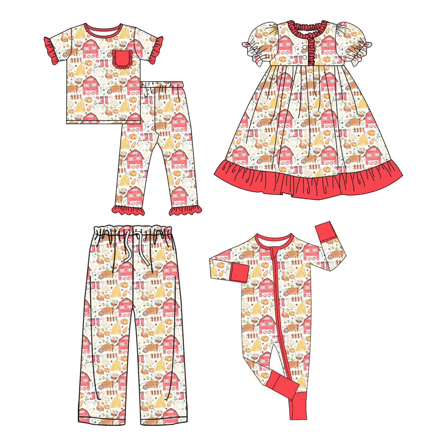 4.14 Custom moq 5 mix size Sibling Girls  Short-Sleeved Top Pant Pajama Set Dress Romper Adult Women Pants
