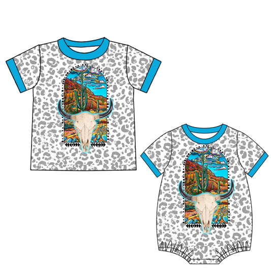 25.5.28 custom each style moq 5eta 4-6week Sibling Sister cow head baby boy short sleeve rompers and top match family design