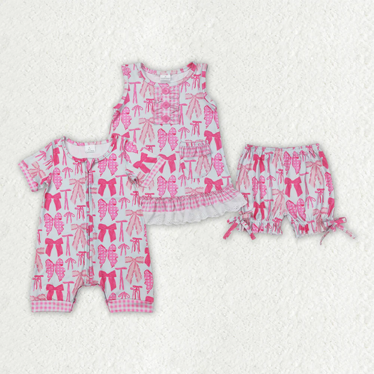 RTS NO MOQ baby girls clothes bow short sleeve Rompers Clothes Sets