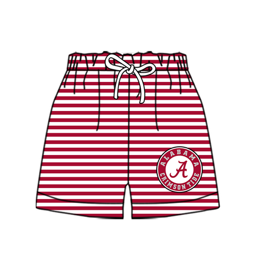 Custom moq 5 mix size milk silk summer teams Baby Red Striped Drawstring Shorts for Children Elastic Waist Kids Summer Shorts