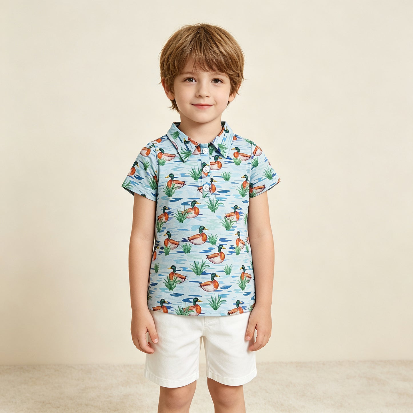 NEW RTS NO MOQ milk silk BT1381 Polos For Kids Boys Short Sleeve Ducks Button Polo Shirts Top