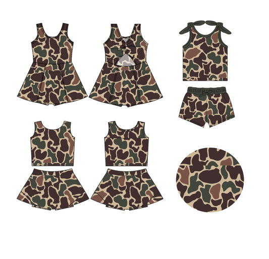 25.5.29 custom each style moq 5eta 4-6week Sibling Sister camouflage baby girl short sleeve shorts sets and skirts sets and dress match design