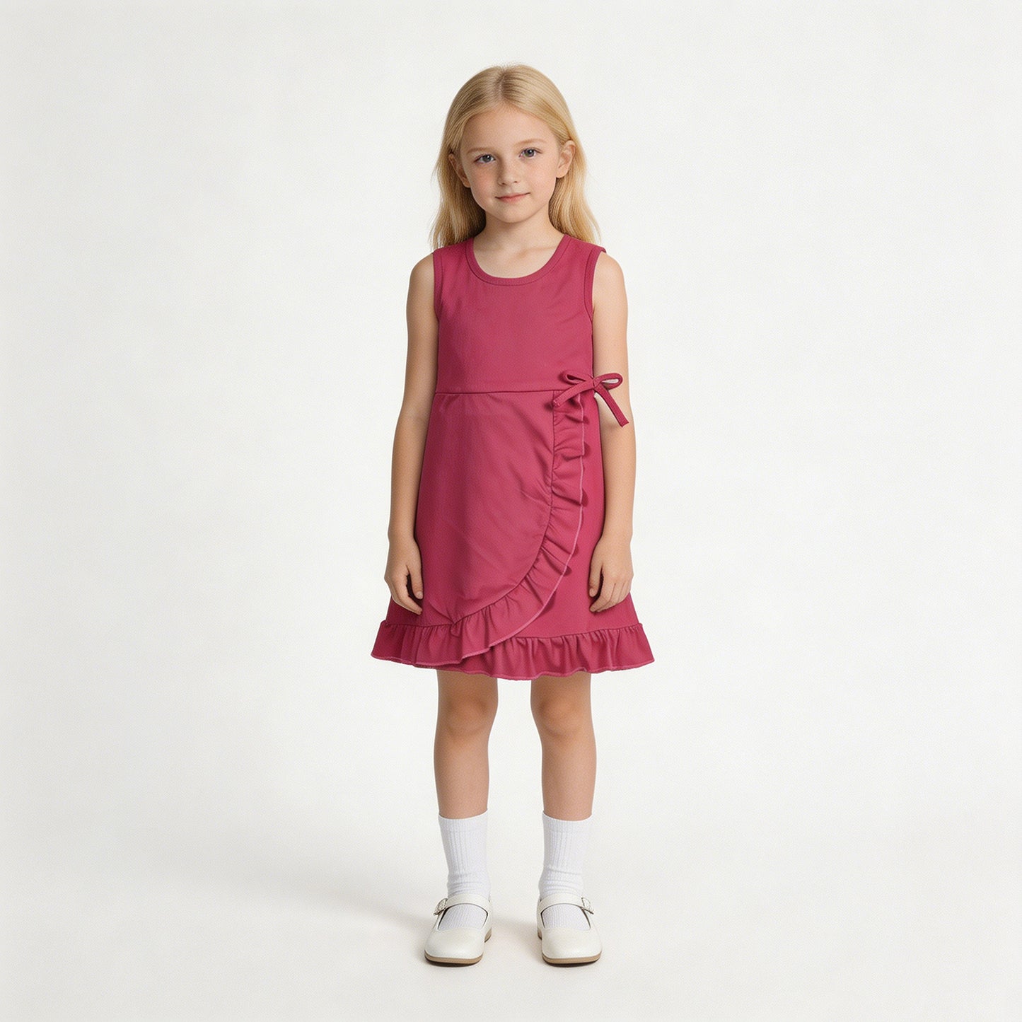 RTS NO MOQ yoga fabric cotton GSD3766 Yoga Baby Girls Summer Pink Sleeveless Scallop Yoga Casual Knee Length Dress