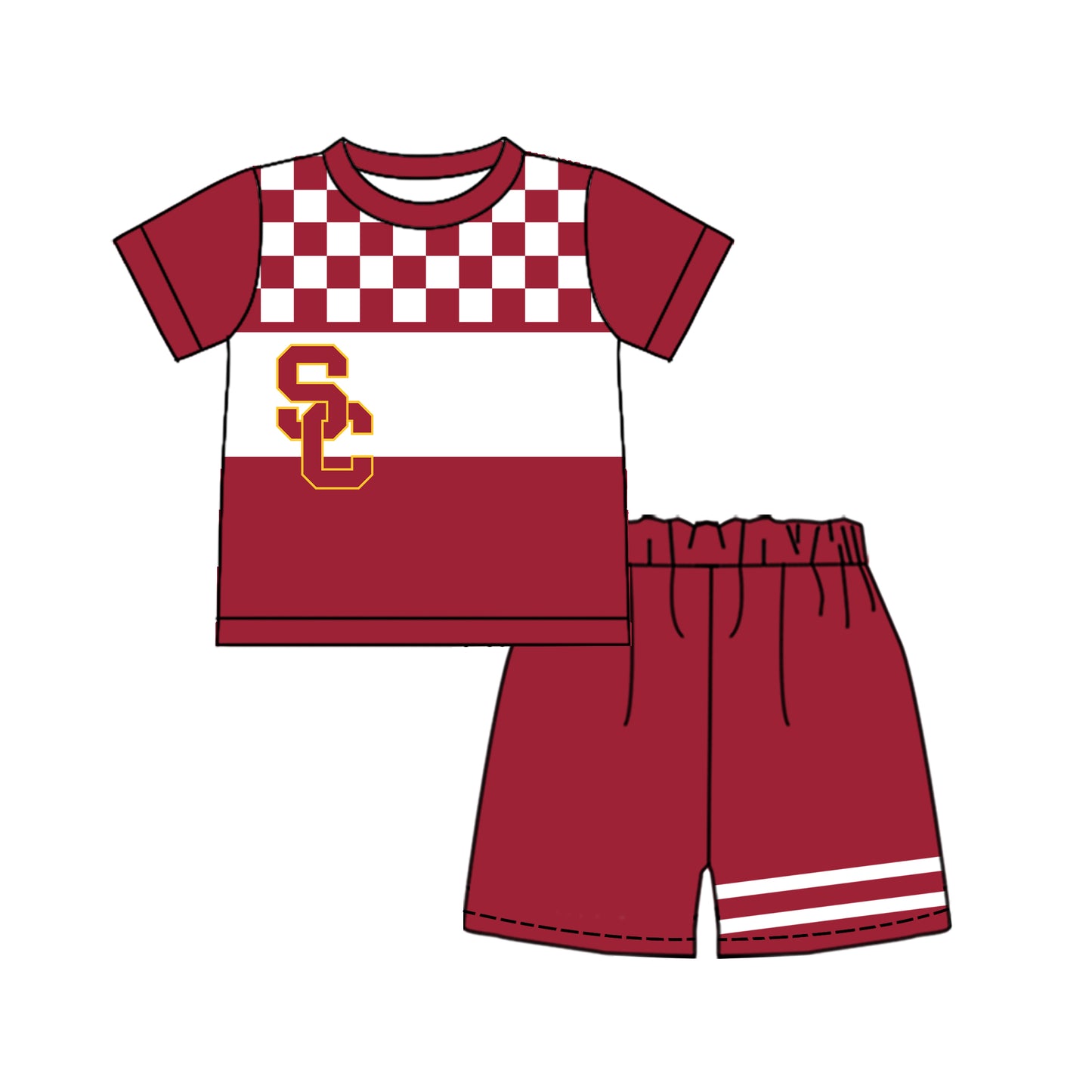 Custom moq 5 mix size milk silk summer teams Baby Boys Casual Plaid Red Short Sleeve Top Shorts Set