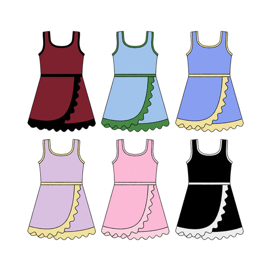 (Pre Order) No moq Toddler Girls Sleeveless Scallop Trim Cute Summer Yoga Dress