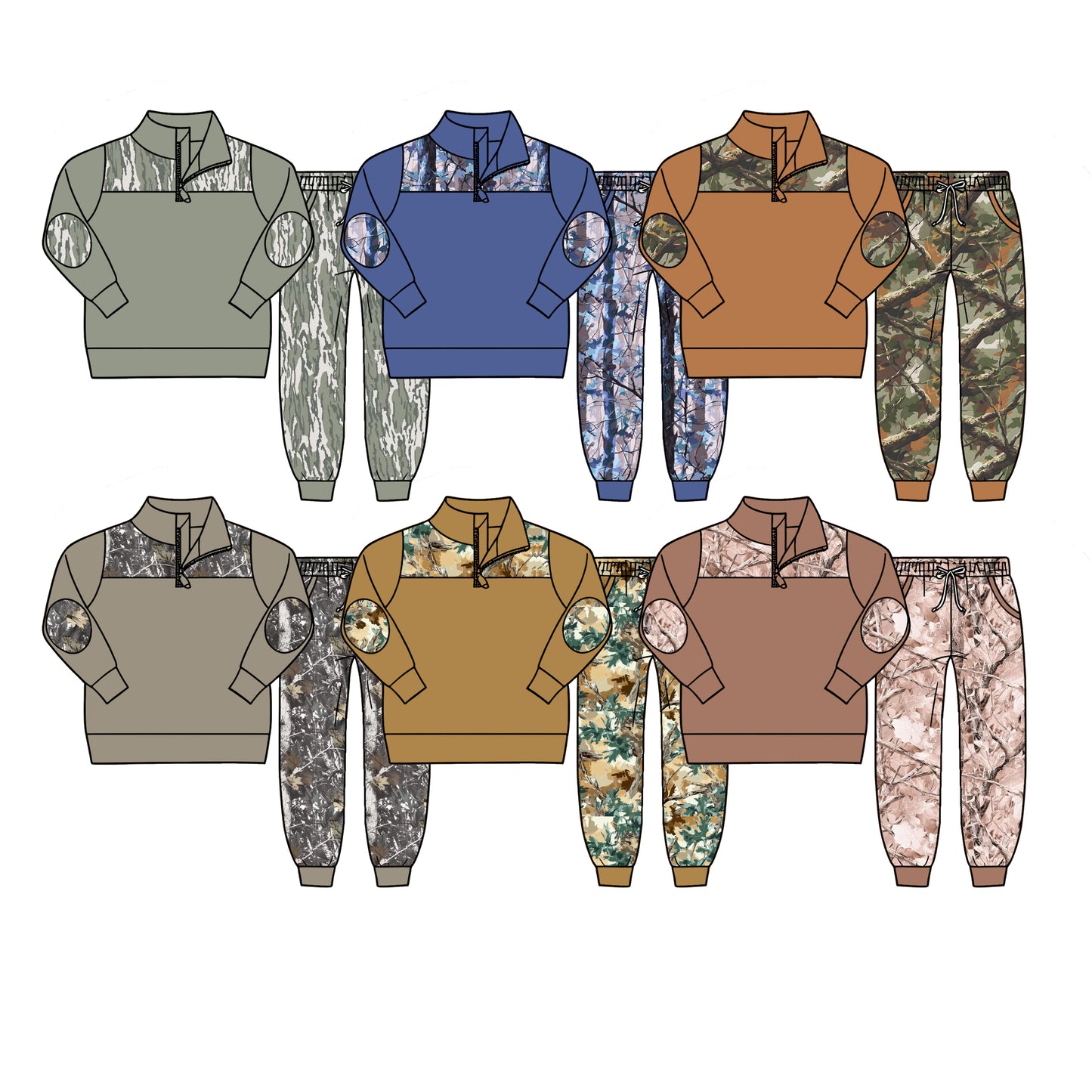 (Pre Order) No moq Baby Boys Fashion Camo Zip Pullover Pockets Jogger Daily Set