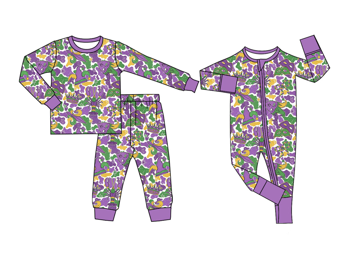 (Preorder new) No moq Baby Boys Camo Print Outfit Set Purple Green Gold Pajamas Set Zipper Romper