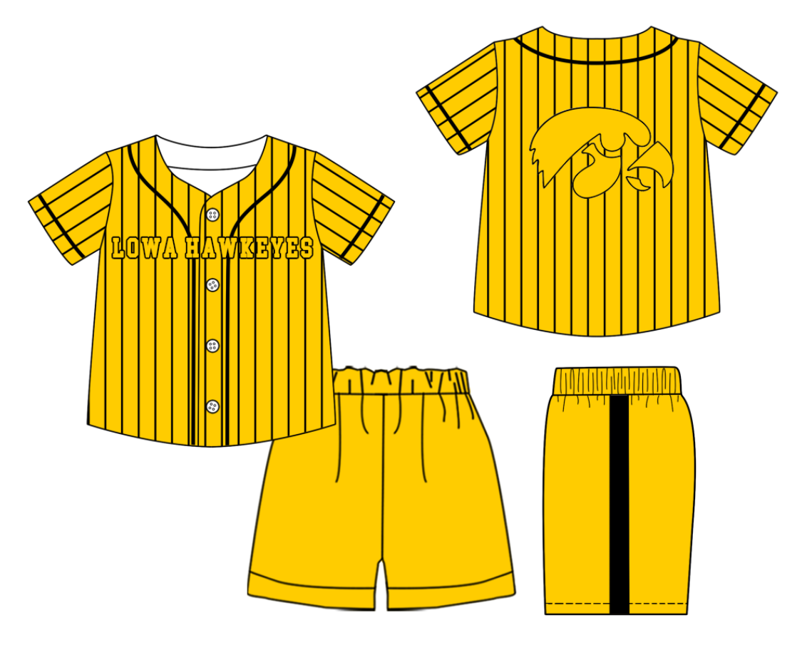 Custom moq 3 or 5 mix size milk silk summer teams baby boy clothes yellow short sleeve shorts sets-26.1.21
