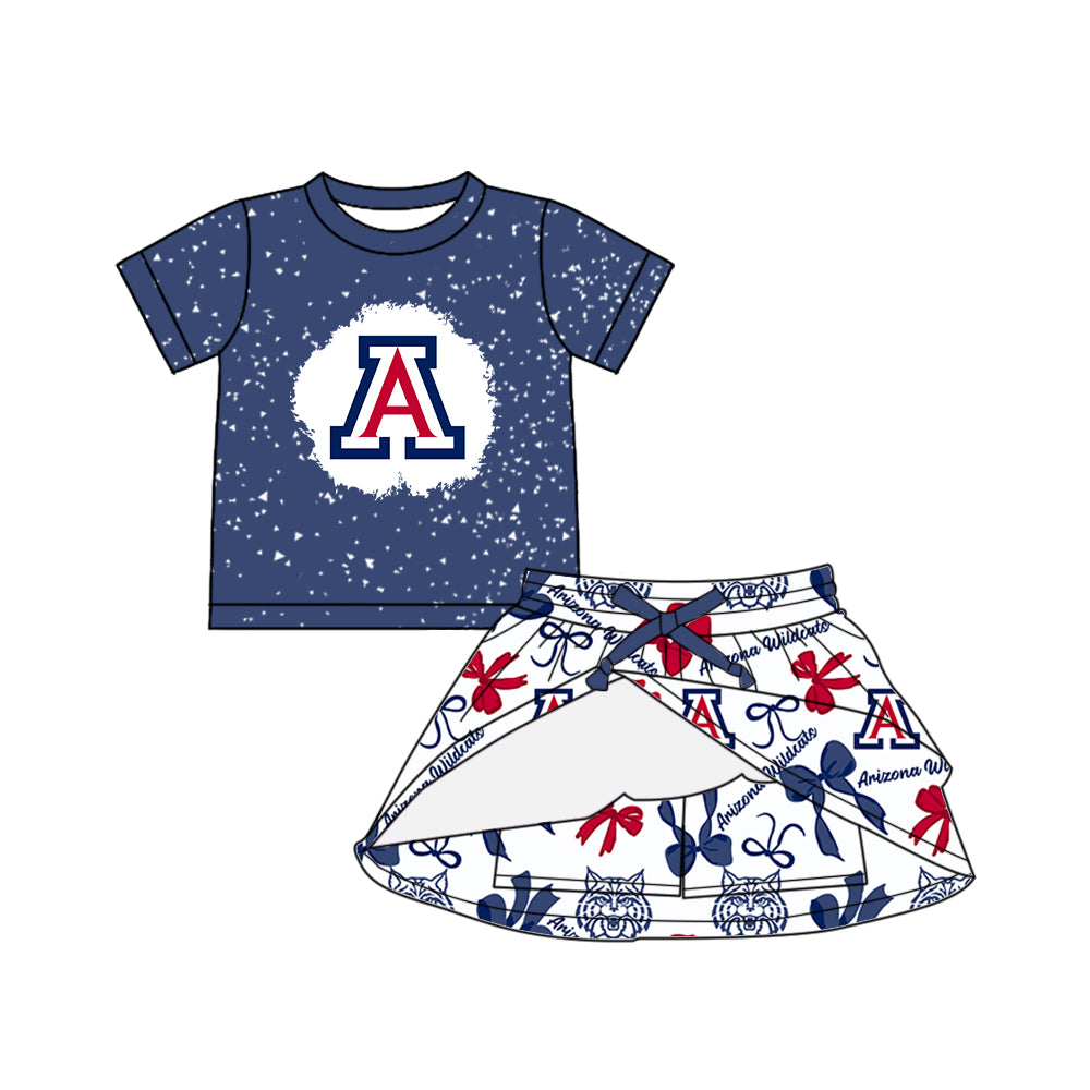 Custom moq 5 mix sizes summer teams baby girls clothes team blue short sleeve skirts shorts sets dress 1 and dress 2 and dress 3 and dress 4-25.5.24