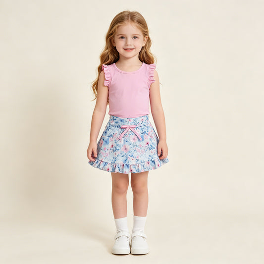 RTS NO MOQ yoga fabric GSD3773 Baby Girls Cute Pink Vest Colorful Floral Pockets Clothes Set