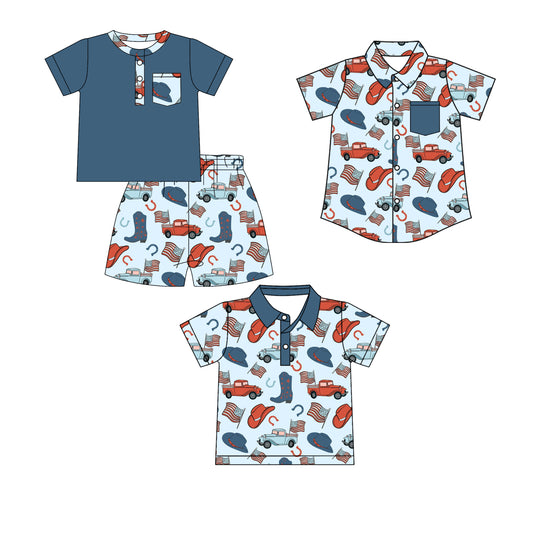 Custom moq 5 mix size Baby Boy 4th of July Short-Sleeved Top And Shorts Set Polo Shirt button-down top with pockets summer Outfit