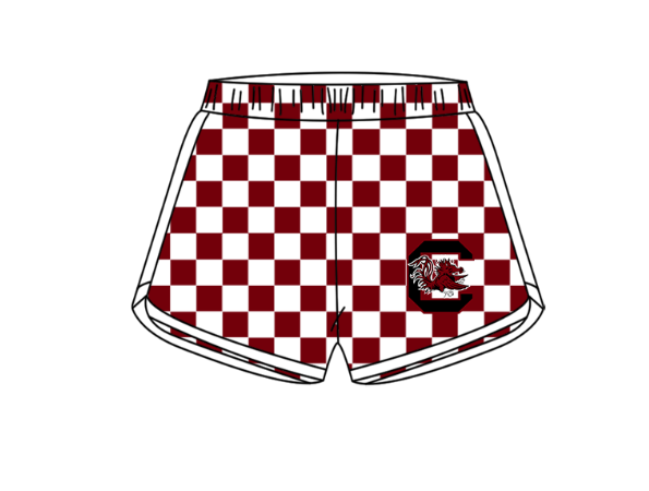 Custom moq 5 mix size milk silk summer teams Boy's Short Sleeved Dark Red Top Plaid Shorts Set Girl's Short-Sleeved Set with Matching Swimsuits Adult Shorts