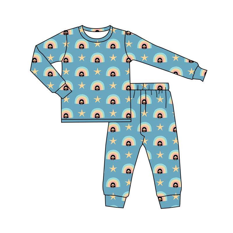 7.9 custom each style moq 5eta 4-6week Sibling Sister rainbow blue baby boys sets and rompers match family design