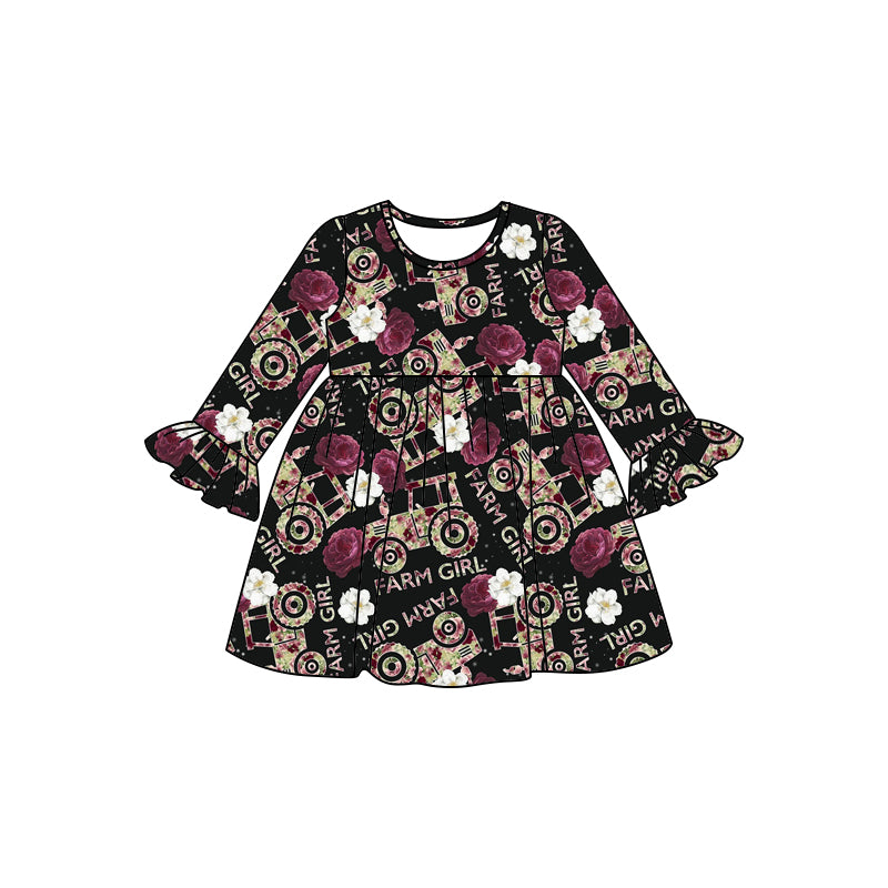 8.6  custom each style moq 5eta 4-6week baby girls clothes floral long sleeve dress