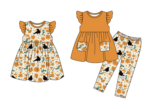 25.5.9 custom each style moq 5eta 4-6week Sibling Sister floral baby girl pants sets and dress match family design