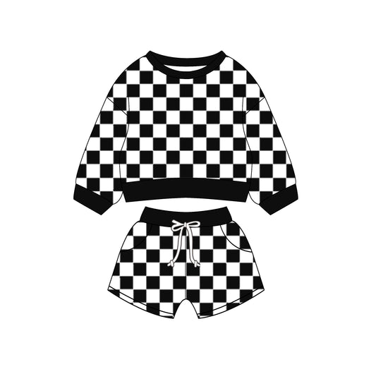 10.27 custom each style moq 5eta 4-6week baby girls clothes black and white plaid long sleeve shorts sets
