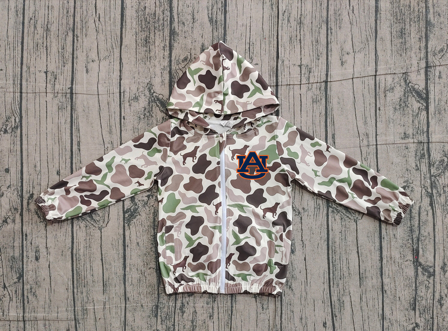Custom moq 5 mix size milk silk baby boys clothes team summer camouflage zipper hooded long sleeve top-25.11.22