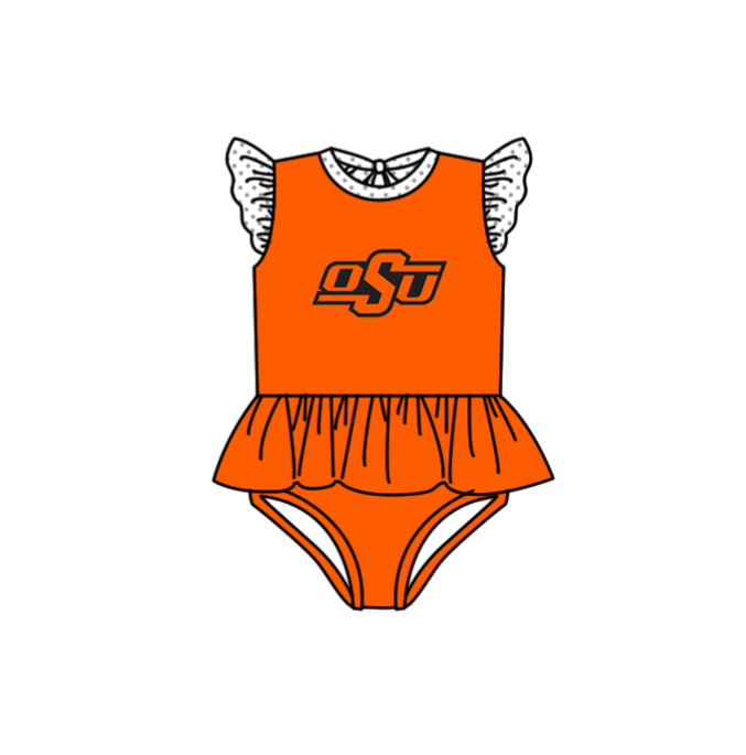 Custom moq 5 mix size milk silk summer teams baby girl boys clothes Orange Two-Piece Swimsuit Set One Piece Swimsuits boy swim trunks