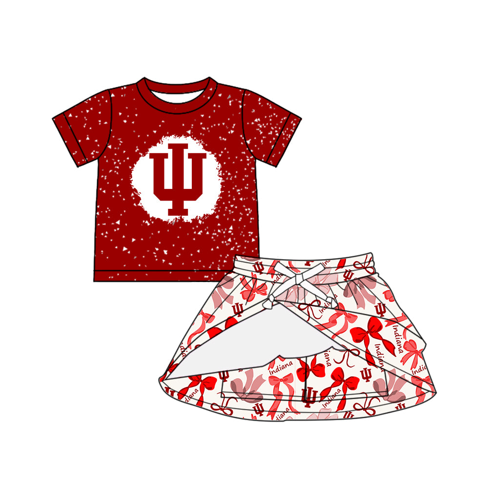Custom moq 5 mix sizes summer teams baby girls clothes team red short sleeve skirts shorts sets dress 1 and dress 2-25.5.10