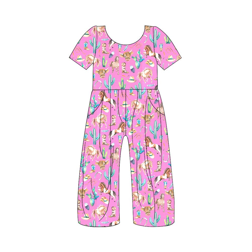 5.23 custom each style moq 5eta 4-5week Sibling Sister pink catcus girls jumpsuit