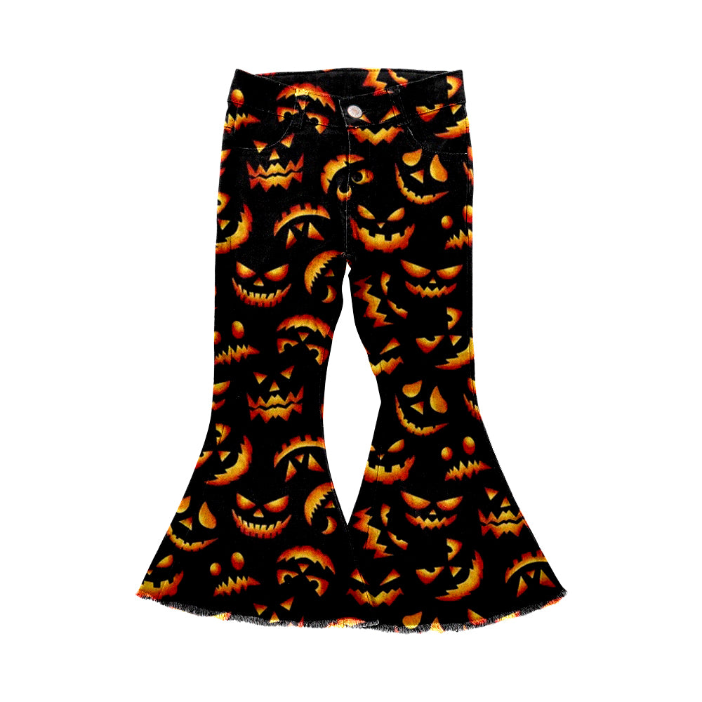 5.16custom each style moq 5eta 4-5week Smiley emoticon pack orange pumpkin smiley face prints long bell-bottom