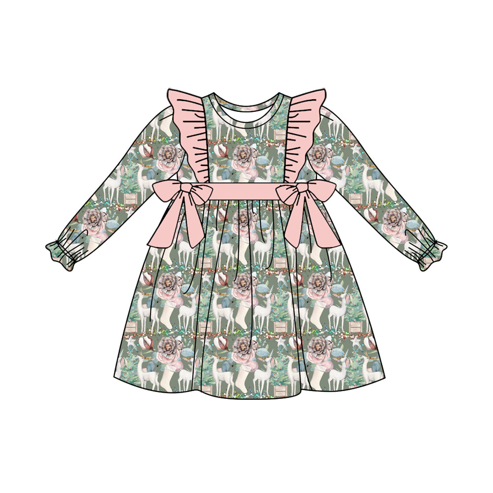 6.7 custom each style moq 5eta 4-6week Sibling Sister floral deer baby girls sets and dress and baby romper match family design