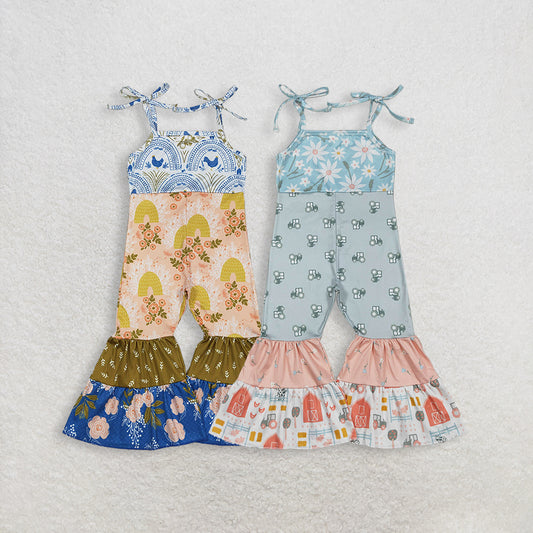 RTS NO MOQ sibling baby girls clothes summer floral suspender jumpsuits