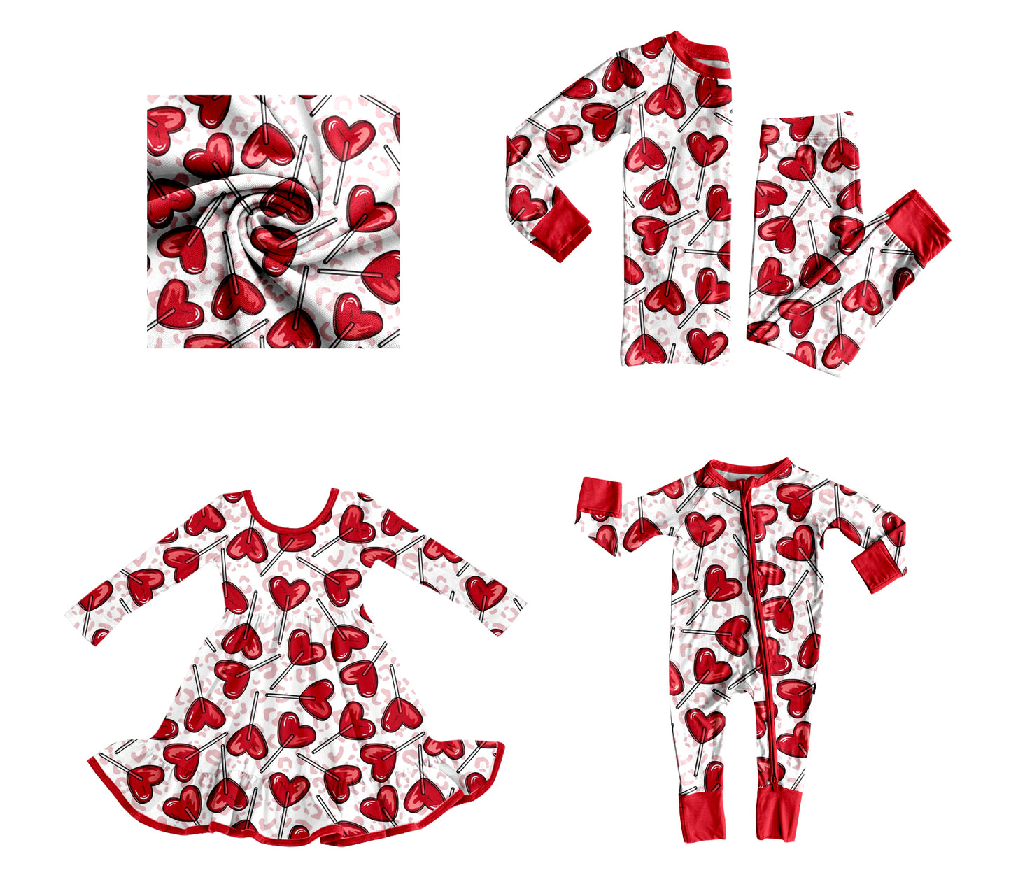 (Preorder new) No moq Baby Girls Leopard Heart Girl Valentine Long Sleeve Top Pants Pajama Set Dress Rompers