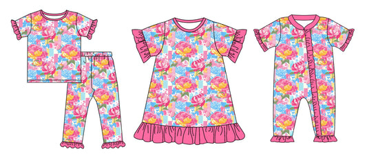 25.5.20 custom each style moq 5eta 4-6week Sibling Sisters floral baby girl short sleeve pants sets and dress and rompers match family design
