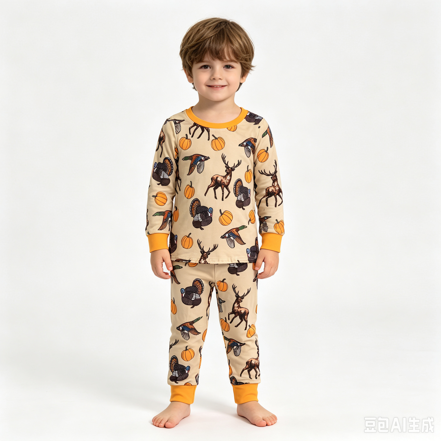 (Sample) No moq milk silk BLP1556 Baby Boys Pumpkins Ducks Turkey Top Pant Thanksgivings Pajamas Set Fall Holiday Outfit